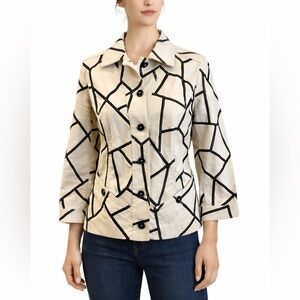 Per Se by Carlisle Cream and Black Geometric Pattern Jacket Cotton Blend Size 4